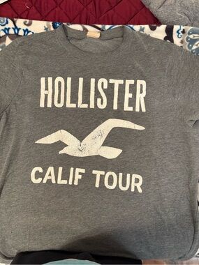 Hollister Charcoal Gray Logo Tee with White Print
